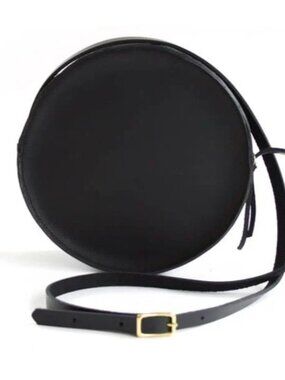 Neva Opet Marina Circle Bag Black Leather Round Crossbody Minimalist HandmadeUSA